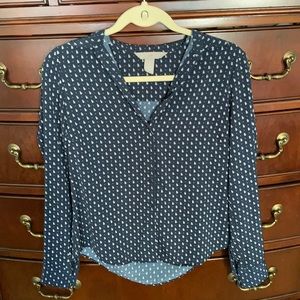 H&M size 2 graphic button down navy blue with white triangle/sailboat icons
